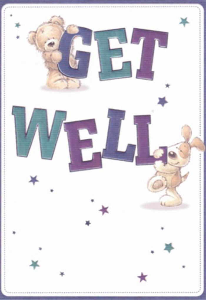 Celebrating the spirit of gentle encouragement, this get well card comes alive with friendly illustrations that reflect the warmth of the Forest Hill community. A cheerful bear and a playful puppy are surrounded by a constellation of twinkling stars, as if their wishes are floating over Perry Vale. The typography-bold, sweeping, and shaded in purples and aquas-offers a tangible sense of reassurance, grounding the design in joy and hope. There's a remarkable tactile presence here: the bear's fluffy, soft fur and the puppy's velvety, floppy ears evoke feelings of comfort and cherished companionship, almost as if they could be found curled up near a window overlooking London Road. The overall arrangement is airy and inviting, presented against a clear, creamy background that brings to mind the open interiors of Forest Hill's local shops. Pairing this card with a fresh bouquet only amplifies its mood, combining visual delight with emotional restoration. It's a perfect expression for brightening someone's recovery with care, just as a visit from a concerned neighbour might lift the heart.